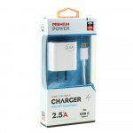 Wholesale Fast Charging 2-in-1 2.5A Dual Port USB-A and Type-C Wall Charger with 3FT USB to USB-C Cable for Universal Cell Phone, Device and More (White)