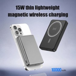 Slim 10000mAh 15W PD MagSafe Wireless Charging Power Bank with USB-C Port (Black)