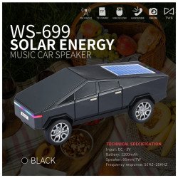 Futuristic Cybercar-Inspired Bluetooth Speaker with Solar Charging, LED Lights & FM Radio WS699 (Black)