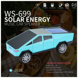 Futuristic Cybercar-Inspired Bluetooth Speaker with Solar Charging, LED Lights & FM Radio WS699 (Blue)
