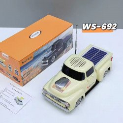 Solar-Powered Pickup Truck Bluetooth Speaker - Portable Wireless Outdoor Audio System with Solar Charging WS692 for Universal Cell Phone And Bluetooth Device (Beige)