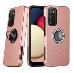 Dual Layer Armor Hybrid Stand Ring Case for Samsung Galaxy A03s (USA), A02s (Rose Gold)