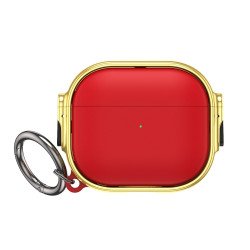 Fashion Design Electroplated Full Body Hybrid Locking Lids Airpod Case Cover With Holder Clip for Apple Airpod Pro 2 / 1 (Red/Gold)