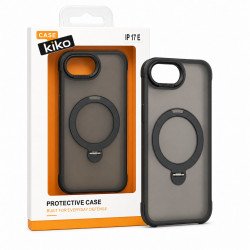 Translucent Matte Finish MagSafe Compatible Phone Case with 360 Rotating Magnetic Kickstand for Apple iPhone 17e / 16e (Black)