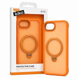 Translucent Matte Finish MagSafe Compatible Phone Case with 360 Rotating Magnetic Kickstand for Apple iPhone 17e / 16e (Orange)