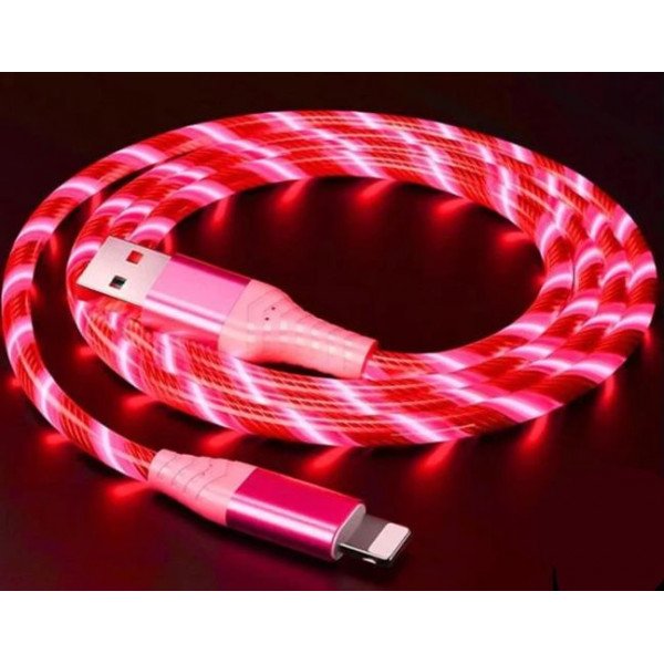 Wholesale 2.4A RGB LED Light Durable USB Cable for IPhone IOS Lighting 3FT (Pink)