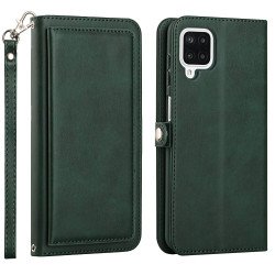 Premium PU Leather Folio Wallet Front Cover Case with Card Holder Slots and Wrist Strap for Samsung Galaxy A12 (Green)