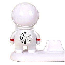 Space Ranger Astronaut Design LED Lights Portable Wireless Bluetooth Speaker with Phone Stand YM090 for Universal Cell Phone And Bluetooth Device (White)