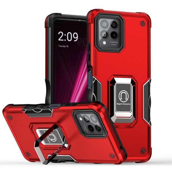 Strong Armor Magnetic Plate RING Stand Case for Revvl 6 Pro 5G (Red)