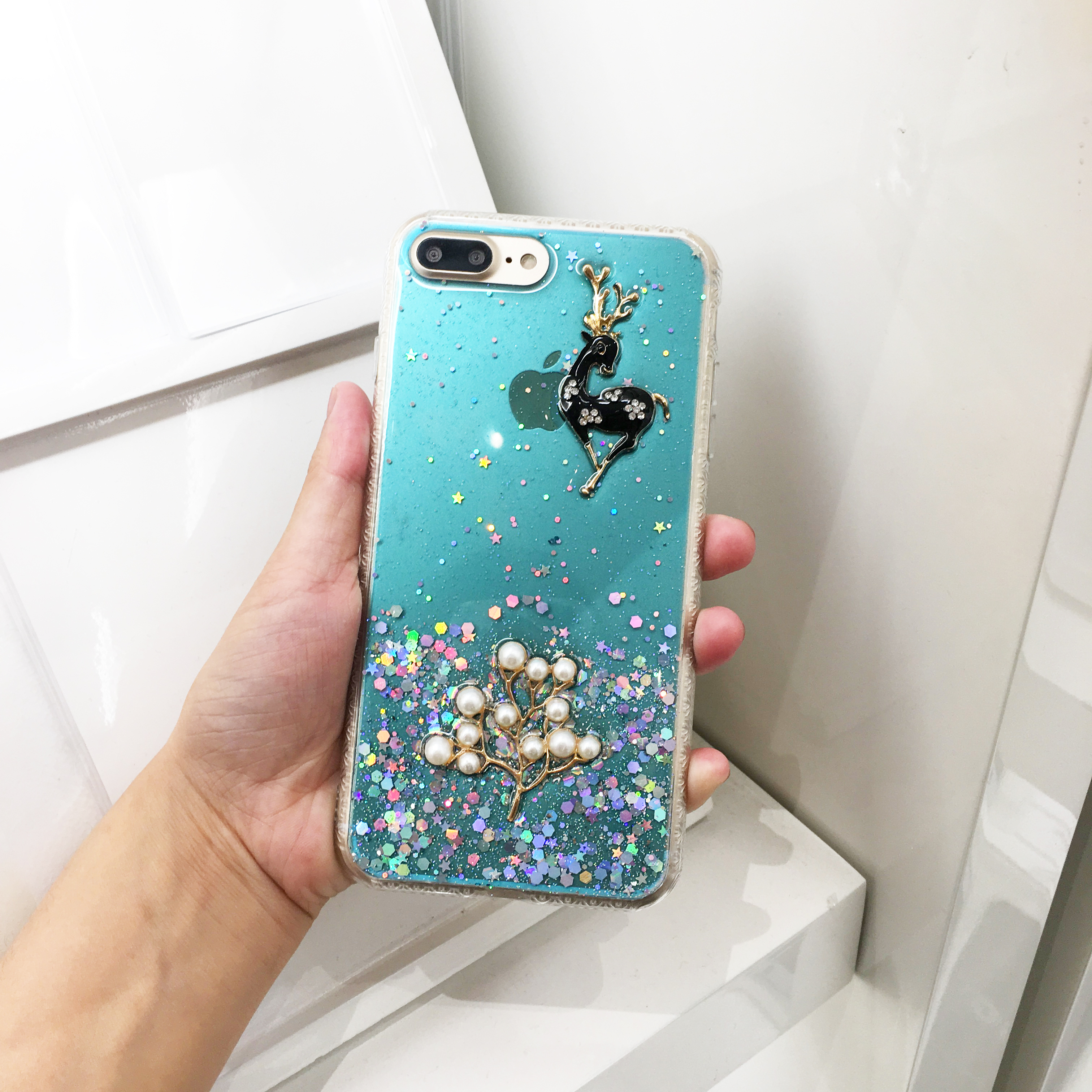 Wholesale Iphone Se 8 7 3d Deer Crystal Diamond Shiny Case Blue