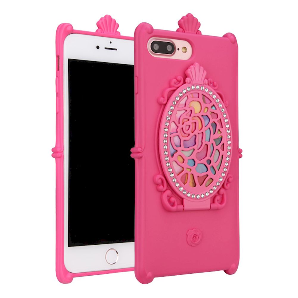 Wholesale iPhone Plus Rose Diamond Mirror Case (Hot Pink)