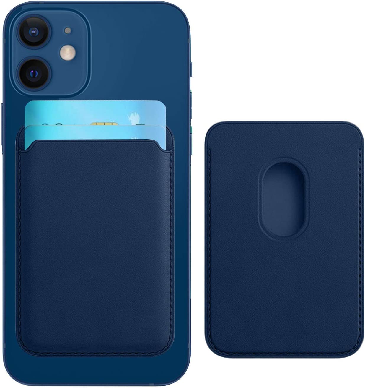 For Iphone 12 Iphone 12 Pro Open Camera Hole Luxury Side Magnetic Button  Card Id Holder Pu Leather Case Cover - Dark Blue 