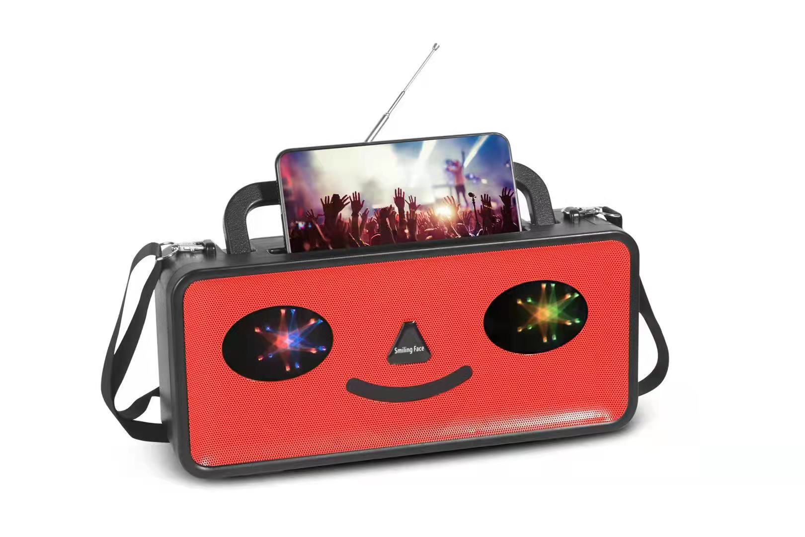 ''Big Smiling Face Design Portable Bluetooth Speaker  for Phone, Device, MUSIC, USB (Red)''
