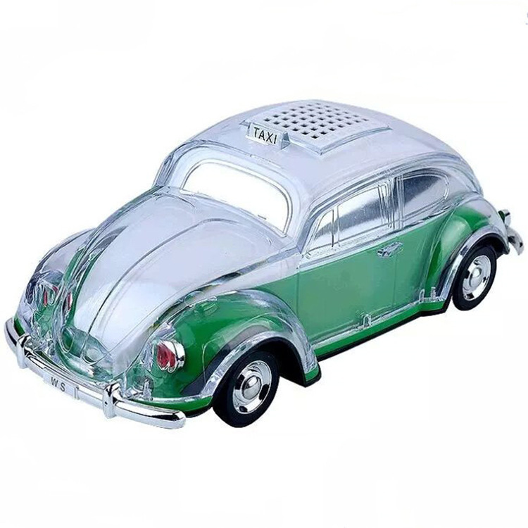 Crystal Clear Beetle Taxi Car Bluetooth Speaker: Portable USB MUSIC Player for Phone (Green)