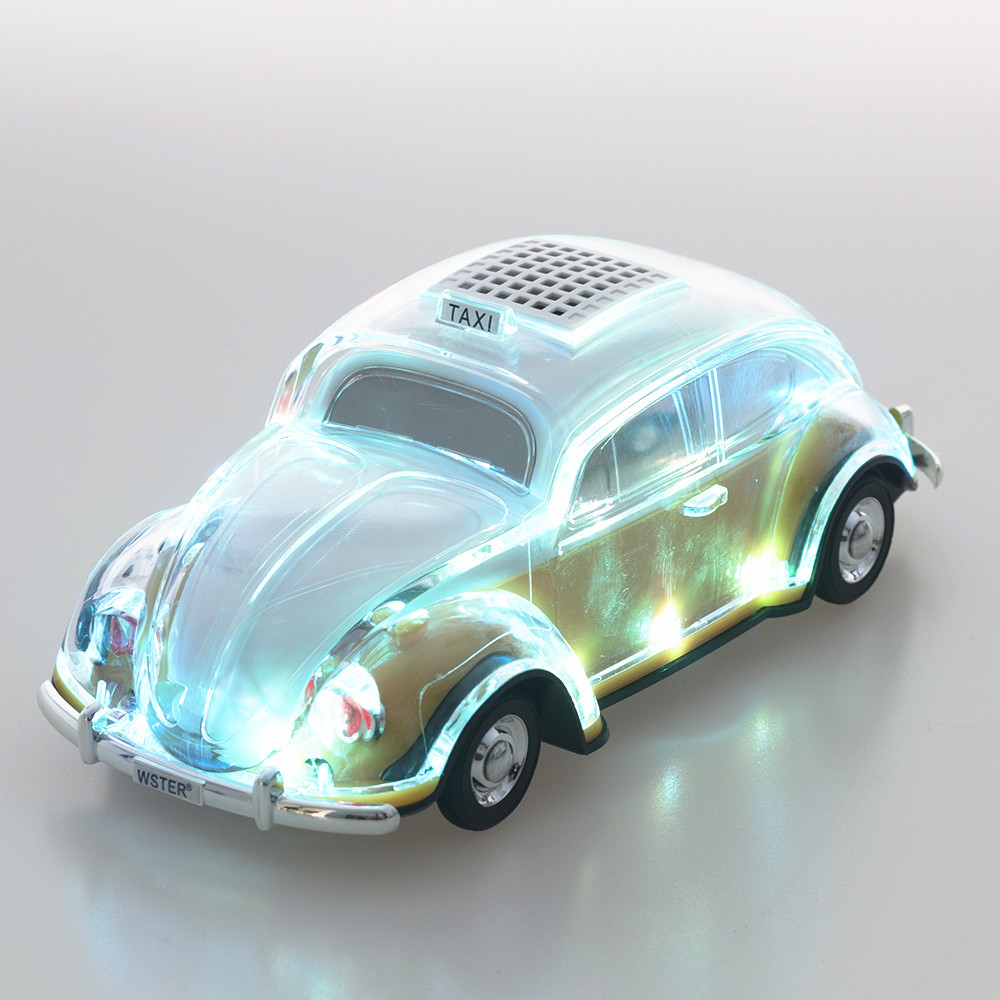 Crystal Clear Beetle Style Design Taxi Car Portable Bluetooth Speaker WS1937 (Yellow)