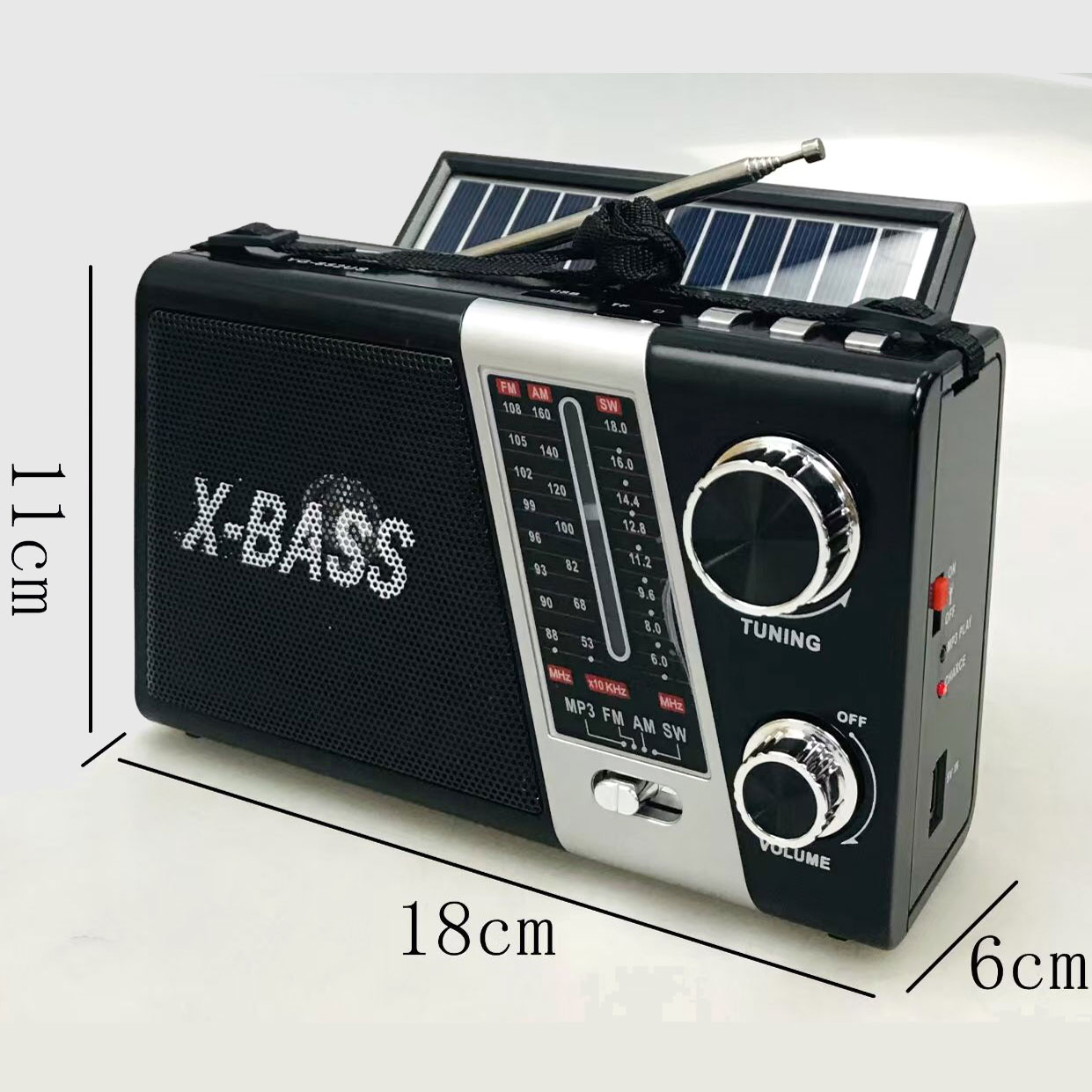 AM FM Radio USB MP3 Portable Speaker with LED Light and Solar Charge YG852US (Black)