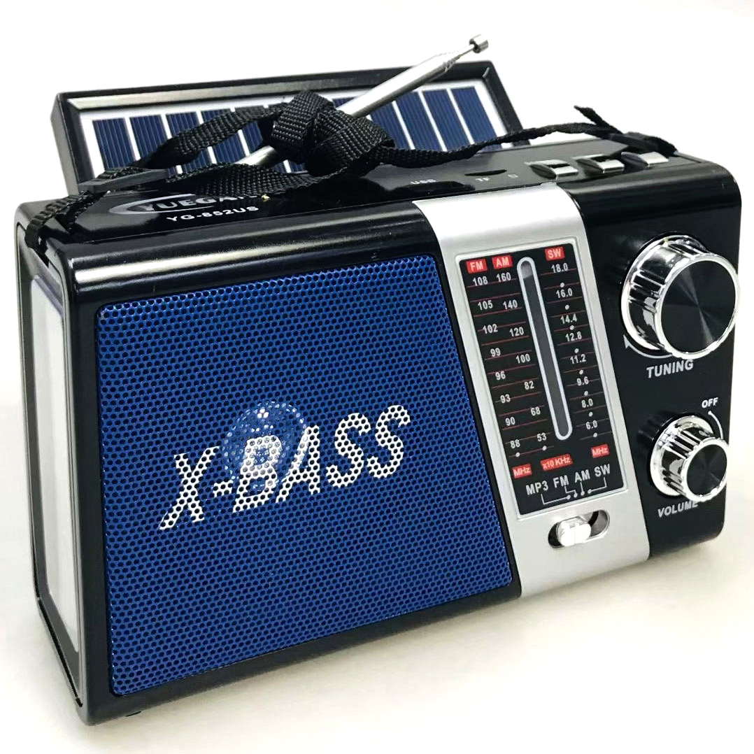 AM FM Radio USB MP3 Portable Speaker with LED Light and Solar Charge YG852US (Blue)