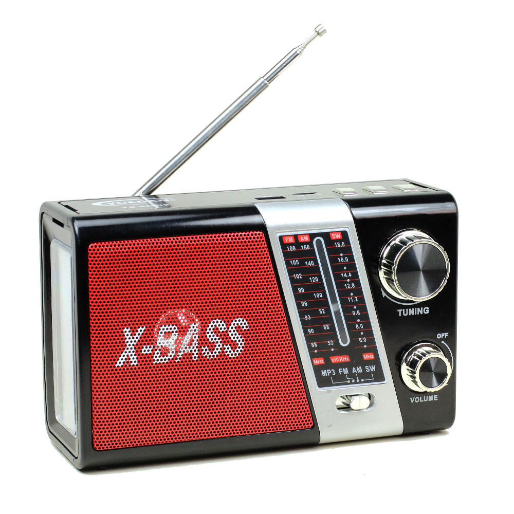 X Bass AM FM Radio Portable Speaker with Solar Charge YG852US [No Bluetooth Feature] (Red)