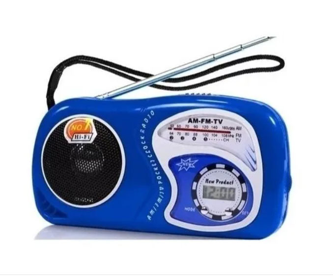 Pocket Radio Clock AM FM Speaker Uses AA BATTERY [No Bluetooth Feature] YS2019 (Blue)