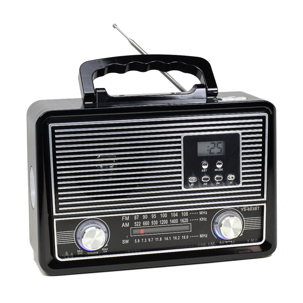 Large Retro Classic Design AM FM Radio Portable Bluetooth SPEAKER YS603BT (Silver)