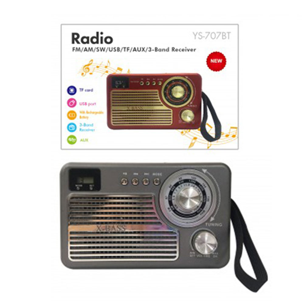X-Bass Retro Classic Design AM FM Radio Portable Bluetooth Speaker YS707BT (Silver)
