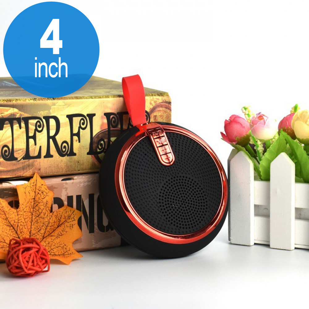 Round Style Portable Bluetooth Speaker with Carry Strap BS119 (Red)