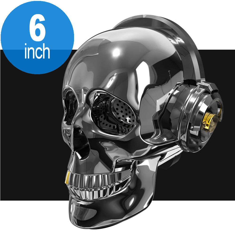 Golden Tooth Glossy Skull Skeleton Portable Bluetooth Speaker with Stand Feature (Black)