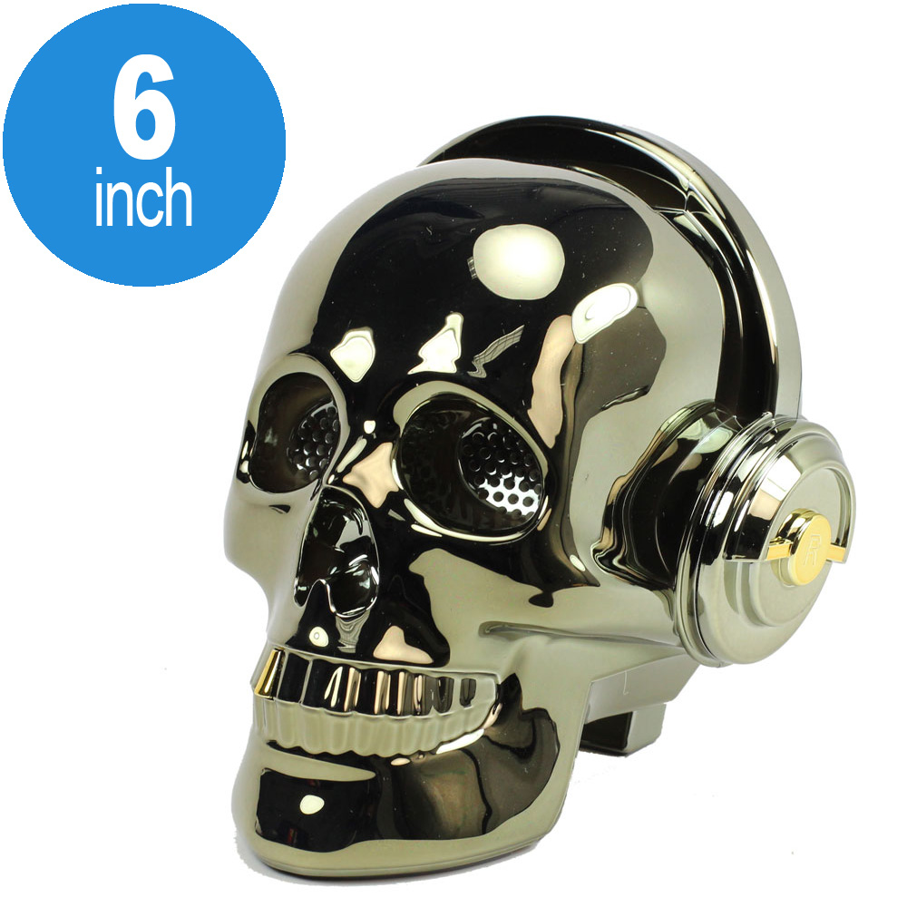 Golden Tooth Glossy Skull Skeleton Portable Bluetooth SPEAKER with Stand Feature (Bronze)