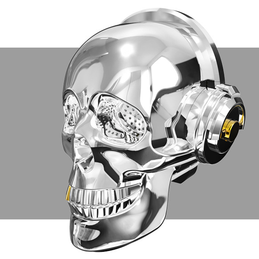 Golden Tooth Glossy Skull Skeleton Portable Bluetooth Speaker with Stand Feature (Silver)