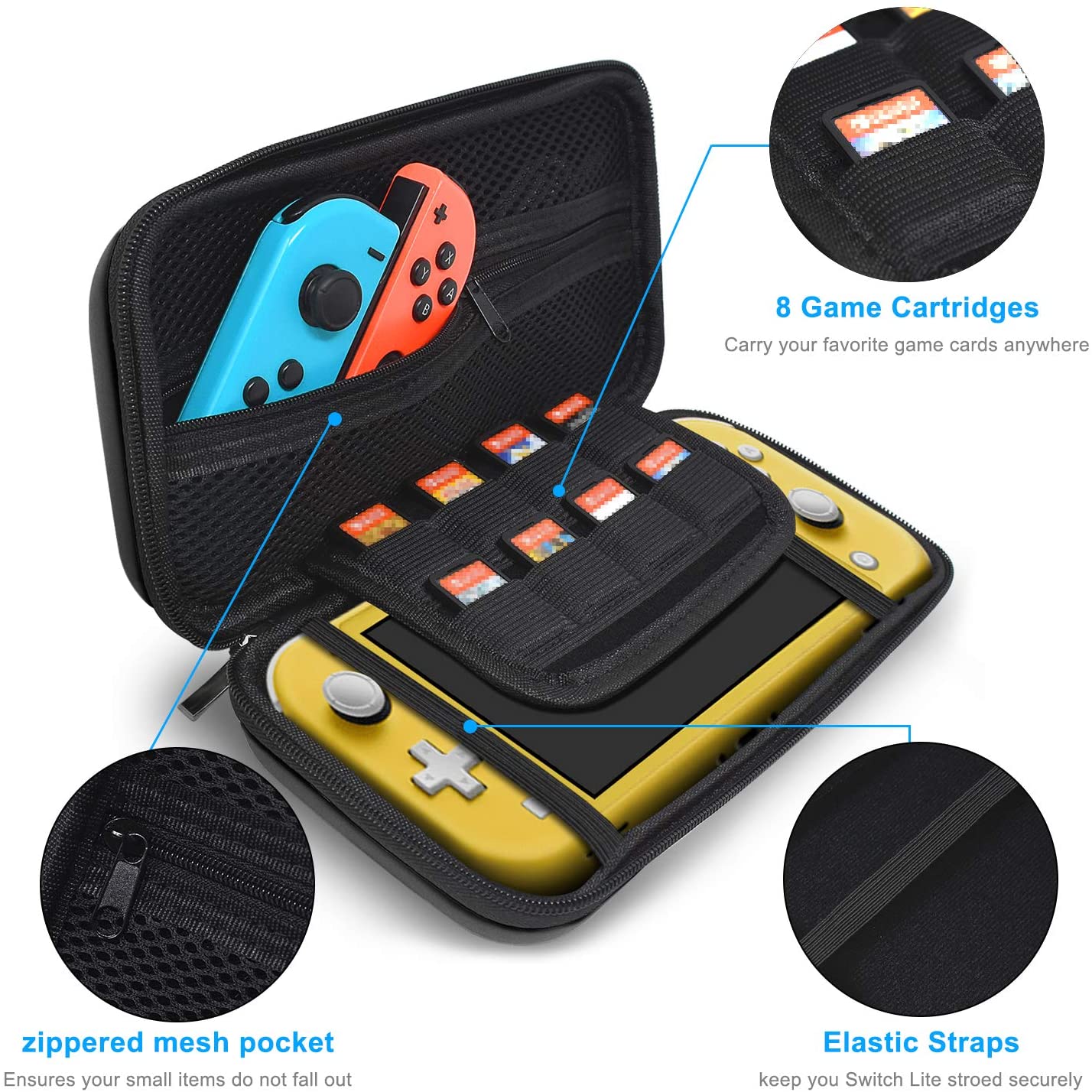 ''Slim Compact Carrying Case with GAME Card, Micro SD Slot Storage, Accessories for Nintendo Switch''''