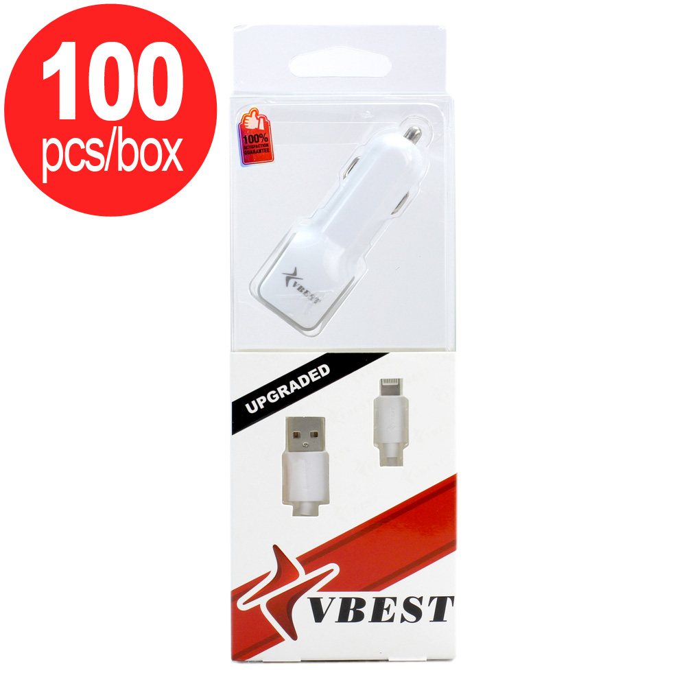100pc Lot of V8V9 Micro Heavy Duty 2 in 1 Dual Car Charger V1 (Car White) - Box Deal