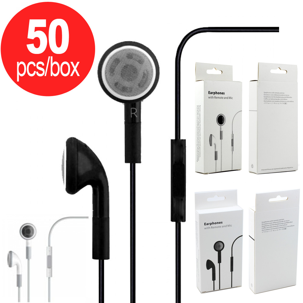 50pc Lot of iPhone Style Stereo Earphone Headset with Mic and VoluMe CONTROL - Mix Color - Box Deal