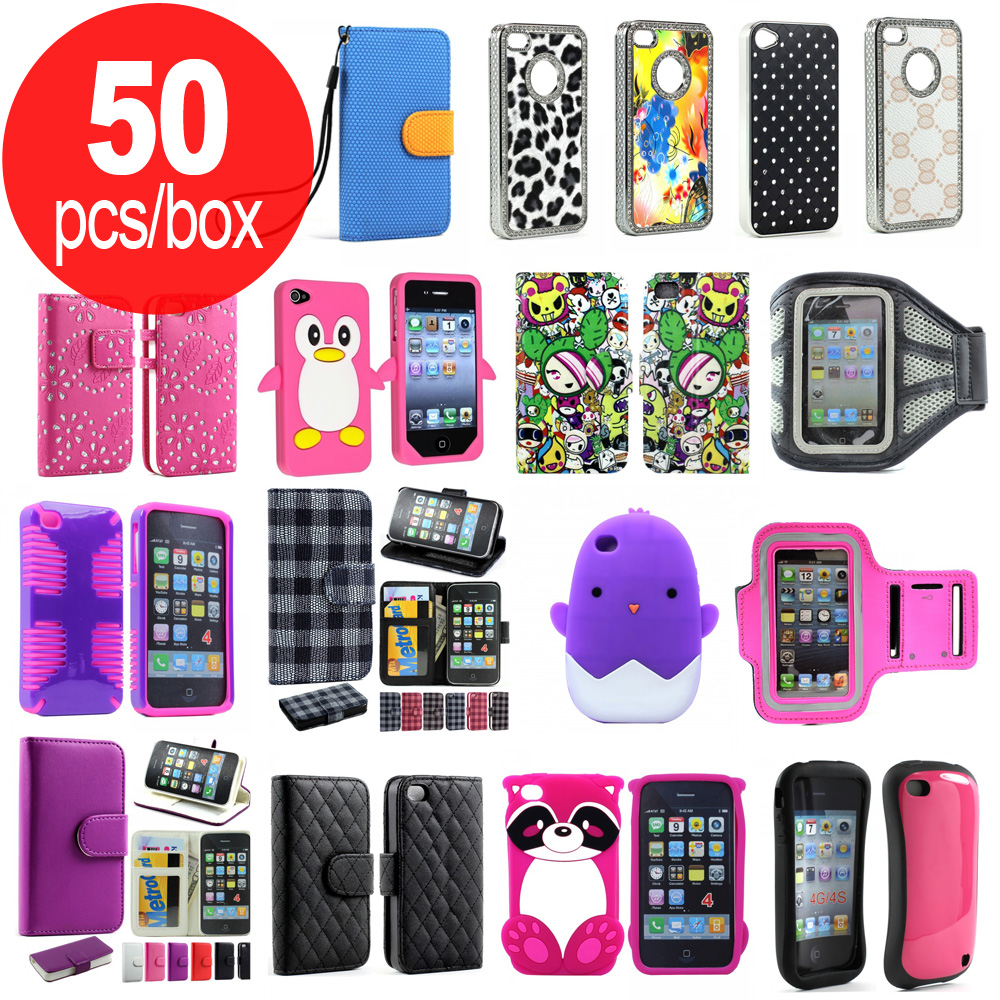 50pc Lot of iPHONE 4S / 4 Assorted Mix Style and Color Cases - Lots Deal