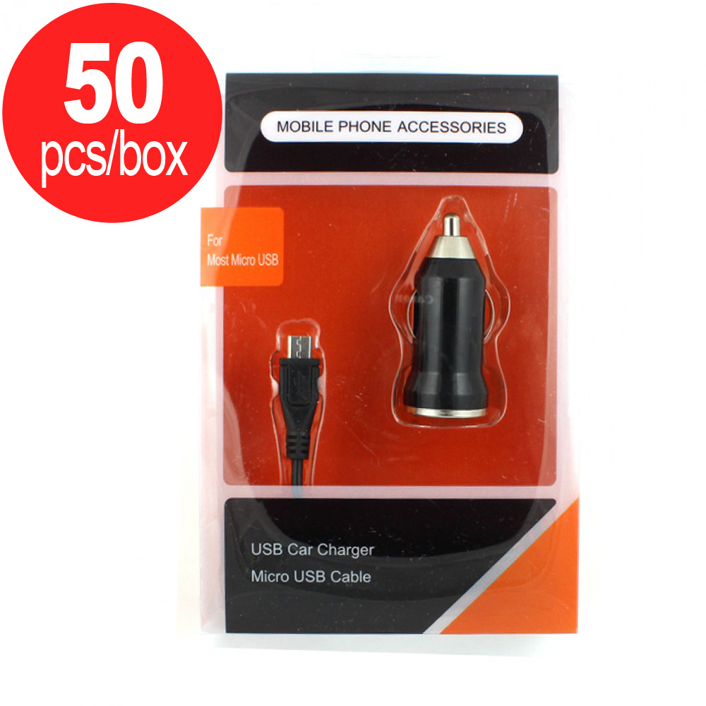50pc Lot of 2 in 1 Power Micro USB V8/V9 Car Charger (Orange PK) - Box Deal