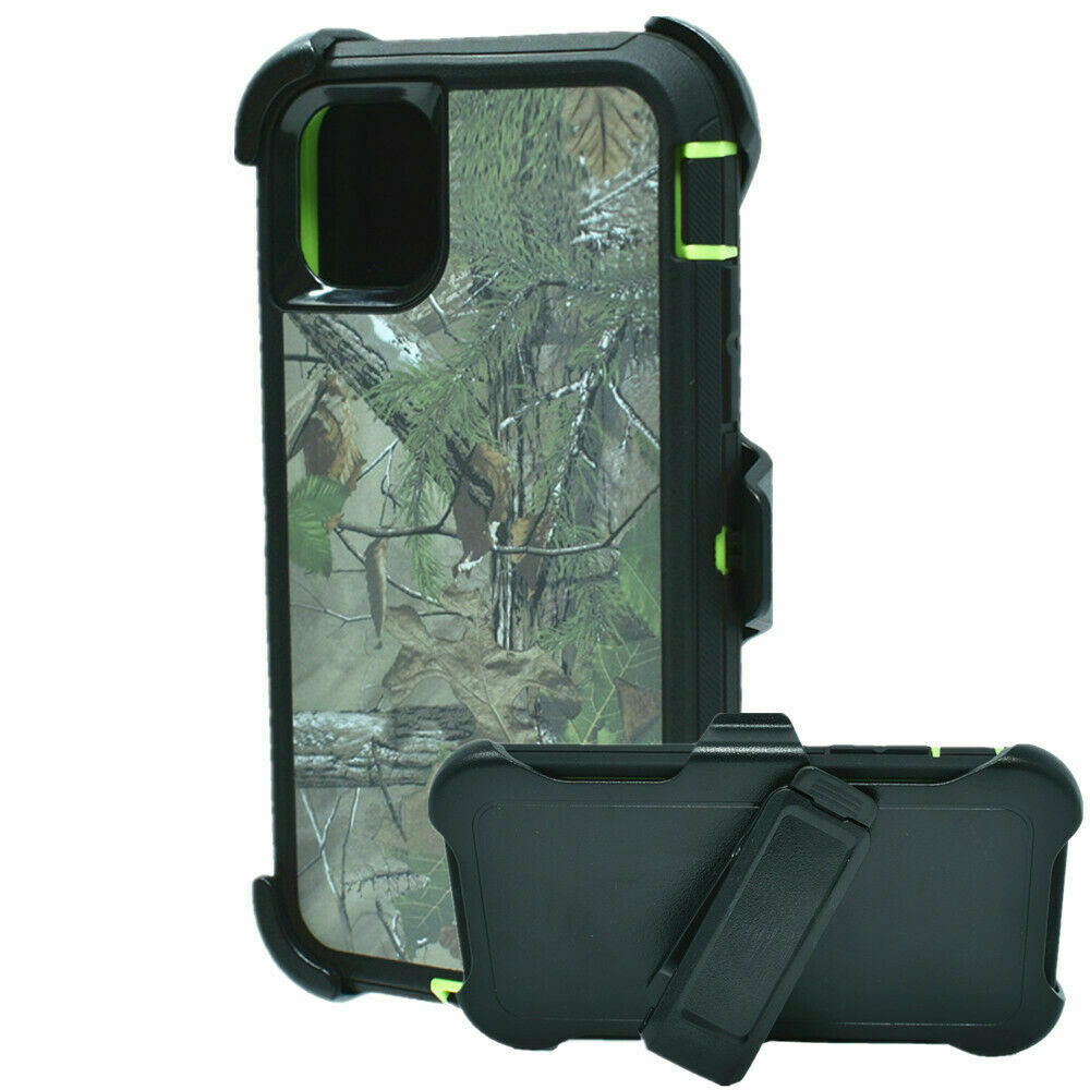 Premium Camo Heavy Duty iPhone 16 Case with Belt Clip Holster, Tree Green, Military Grade