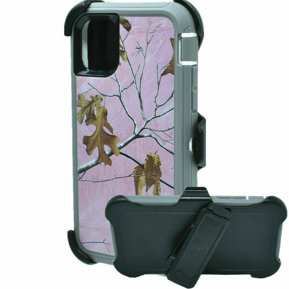 Premium Camo Heavy Duty Case with Clip for iPHONE 12 / 12 Pro 6.1 (Tree Pink)