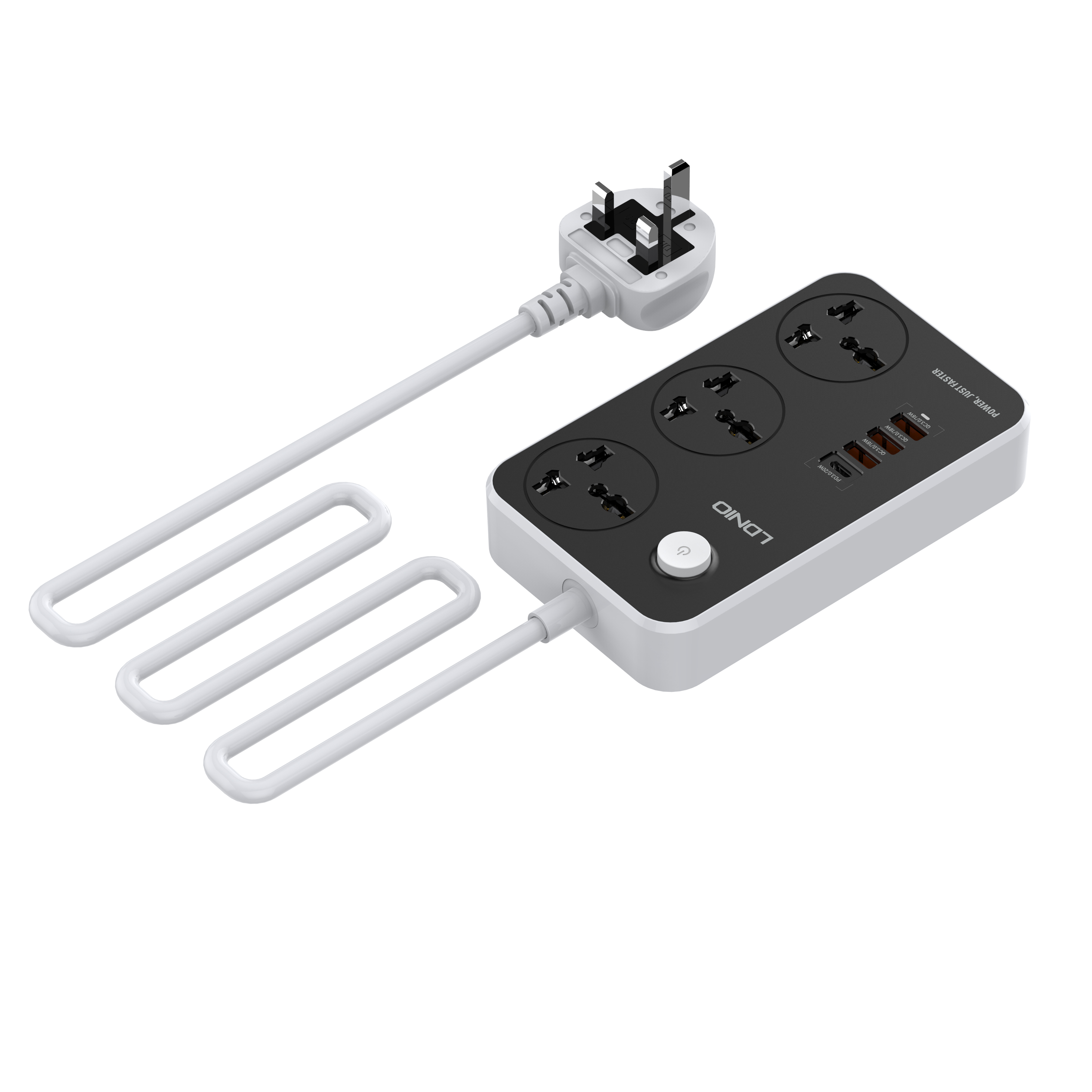 3-Outlet Power Socket with 4 USB Ports, 38W Fast Charging USB-C for Phones and ELECTRONICS