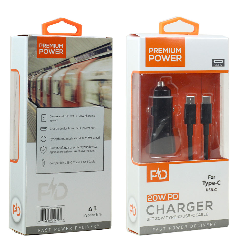 USB-C / Type C Phone Tablet 2in1 20W PD Fast Power Delivery CHARGER with 3FT USB-C