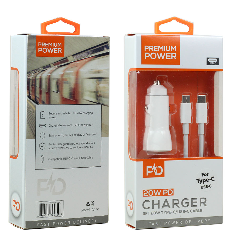 USB-C / Type C Phone Tablet 2in1 20W PD Fast Power Delivery CHARGER with 3FT USB-C