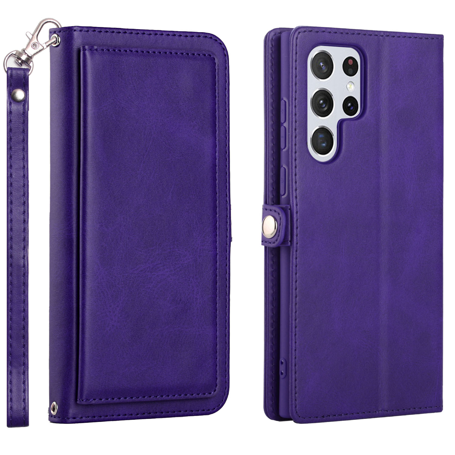 Premium PU Leather Folio WALLET Front Cover Case with Card Slots for Galaxy S23 Ultra 5G (Purple)