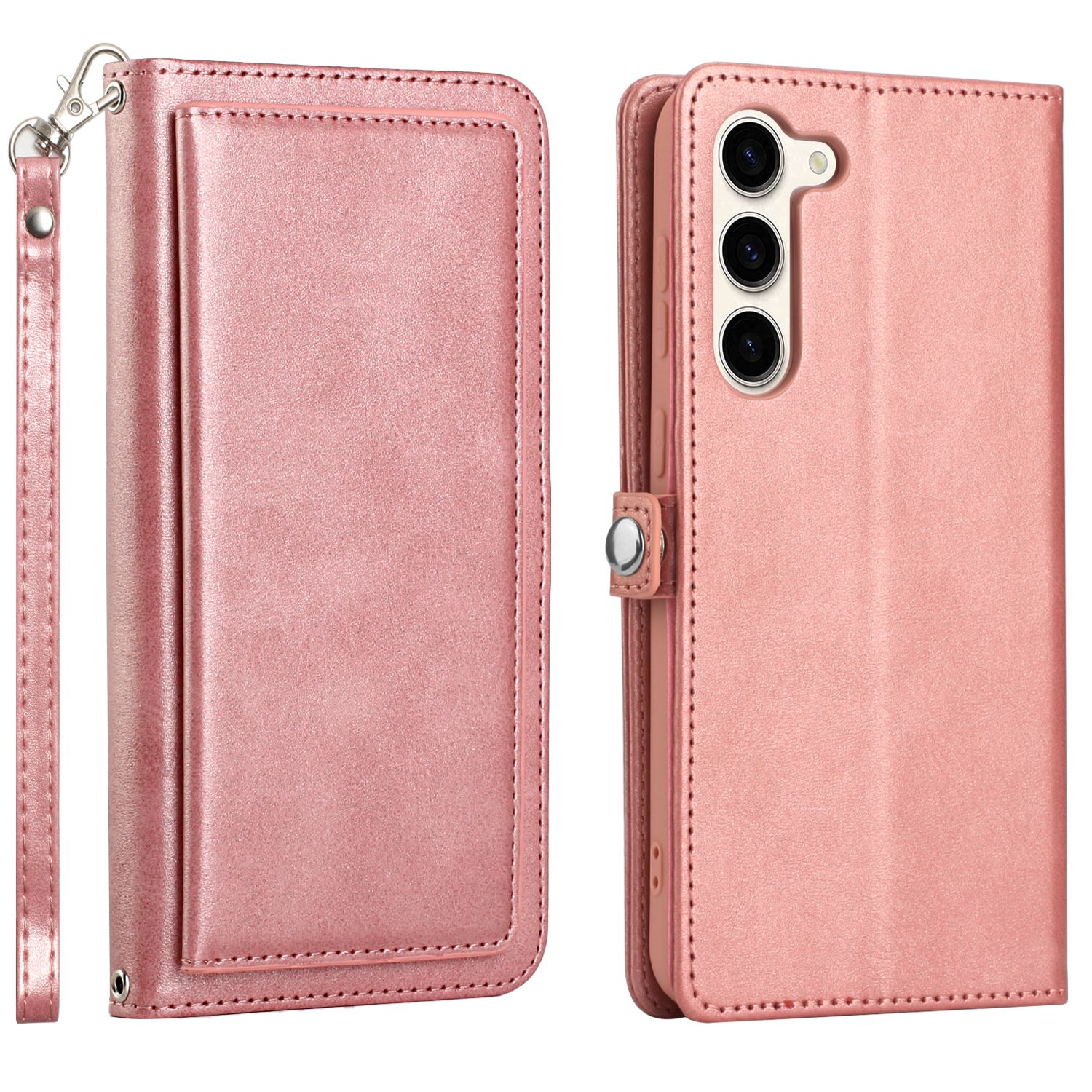 Premium PU Leather Folio WALLET Front Cover Case with Card Slots for Galaxy S23 5G (Pink)