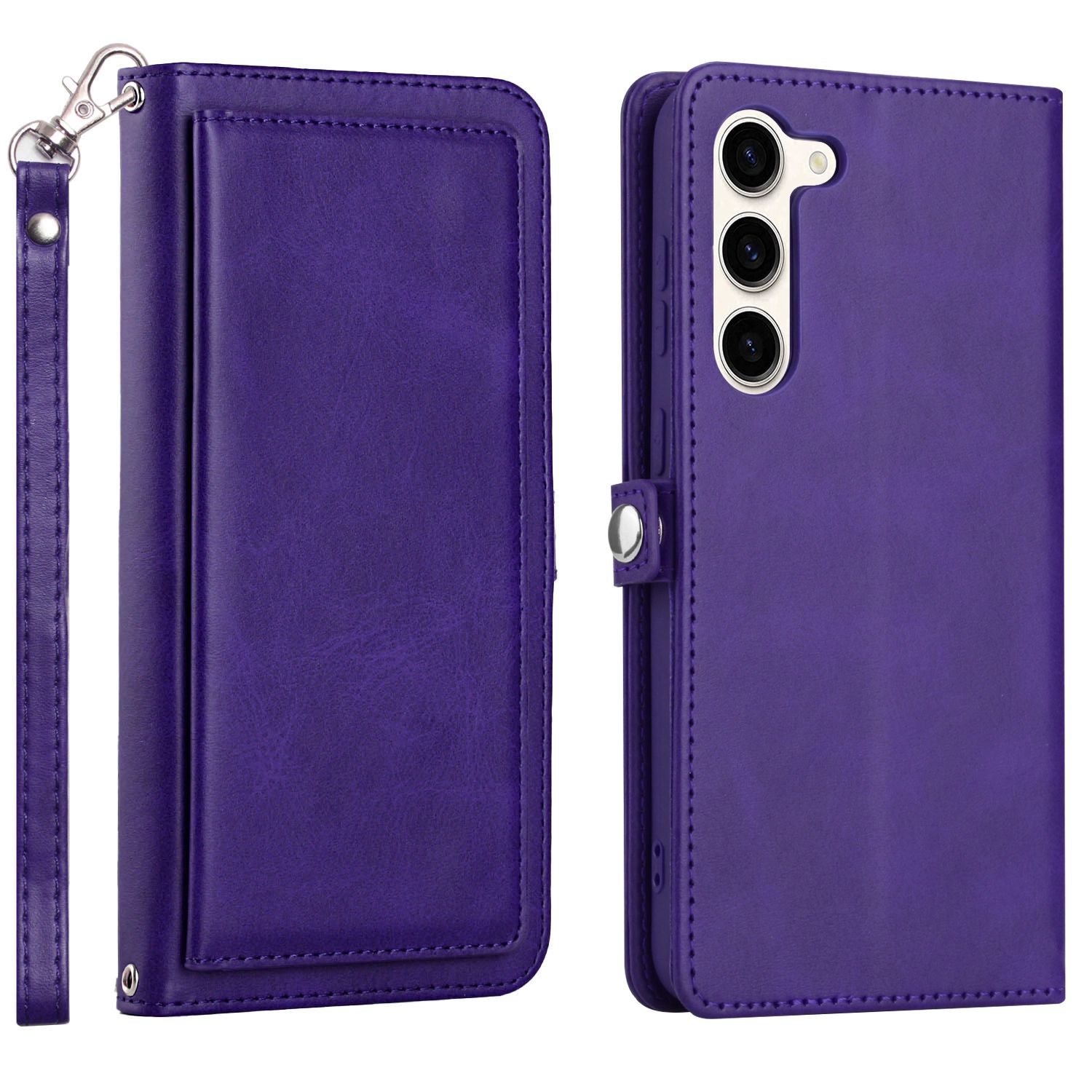 Premium PU Leather Folio WALLET Front Cover Case with Card Slots for Galaxy S23 5G (Purple)