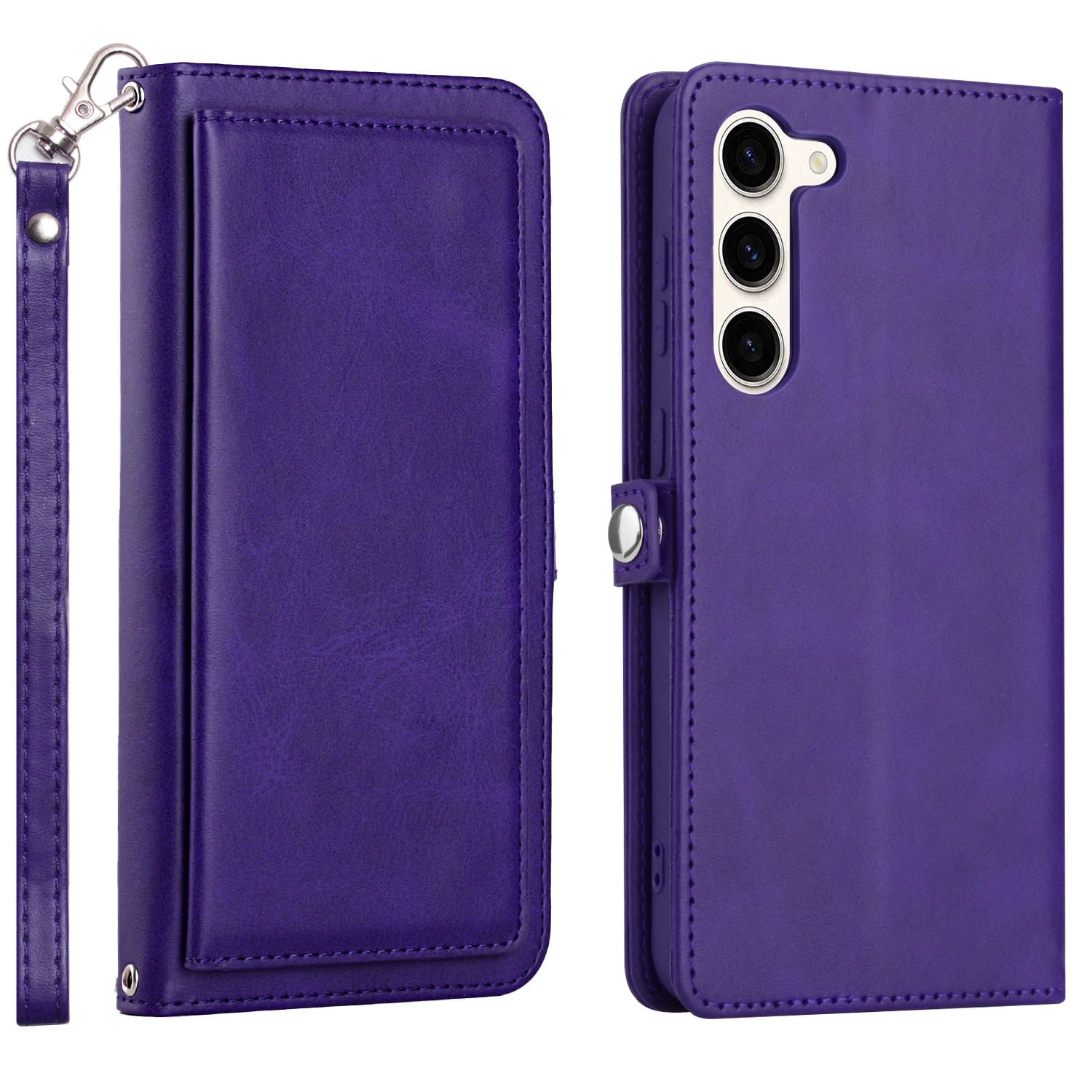 Premium PU LEATHER Folio WALLET Front Cover Case with Card Slots for Galaxy S23 5G (Purple)