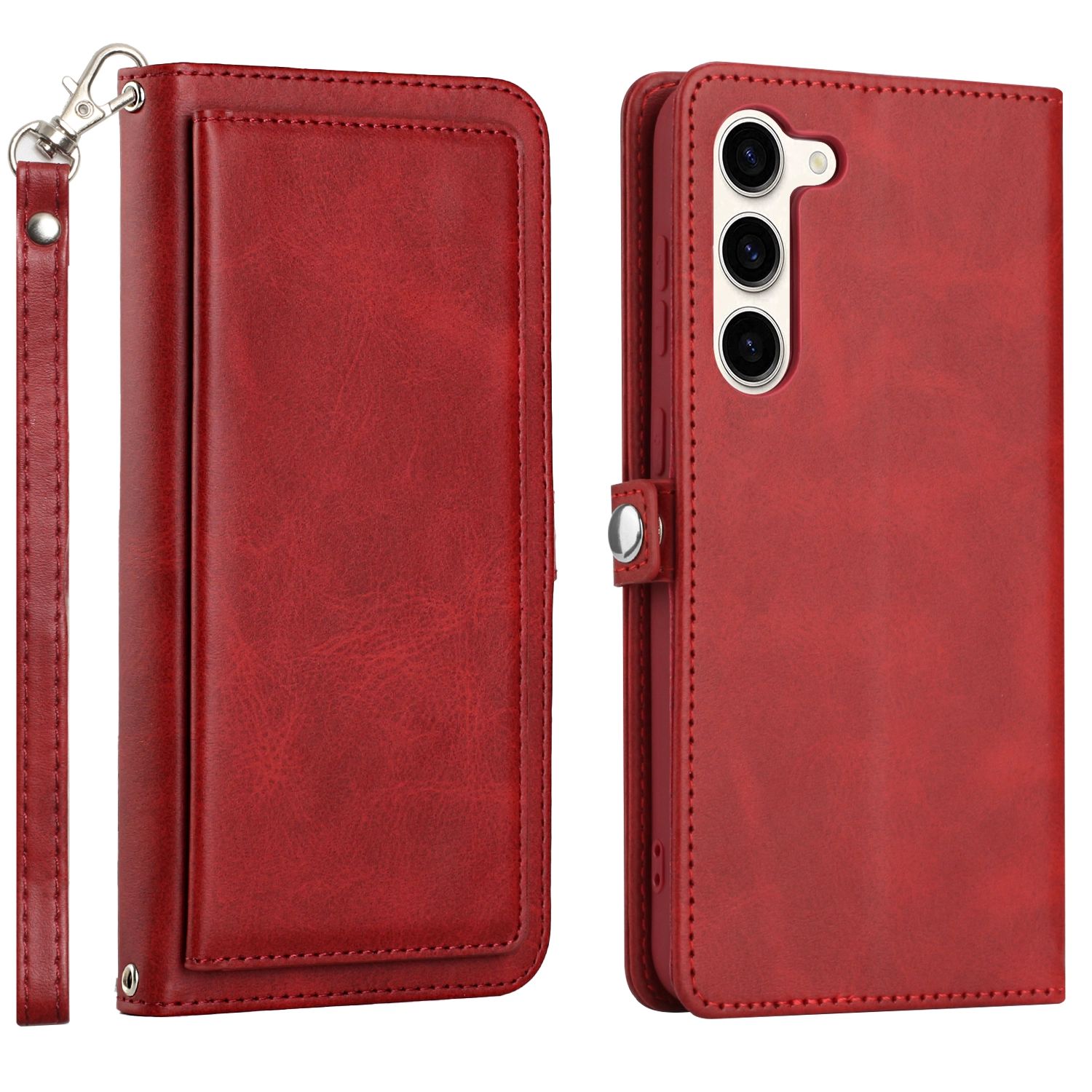 Premium PU Leather Folio WALLET Front Cover Case with Card Slots for Galaxy S23 5G (Red)