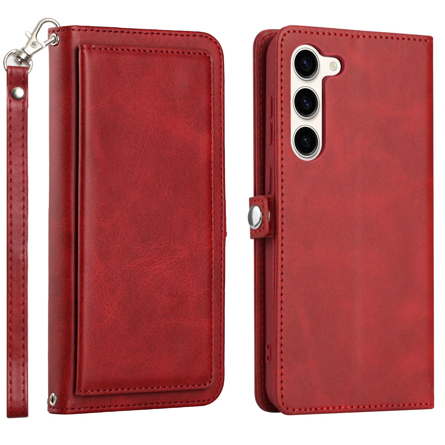 Premium PU LEATHER Folio WALLET Front Cover Case with Card Slots for Galaxy S23 5G (Red)