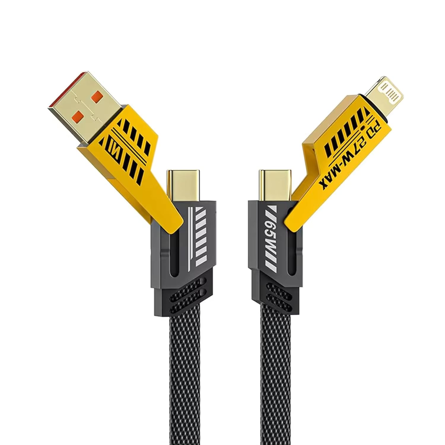 4FT Fast 4-in-1 USB Charging Cable Lightning/Type-C Braided Switch Head Cable for Phone Black