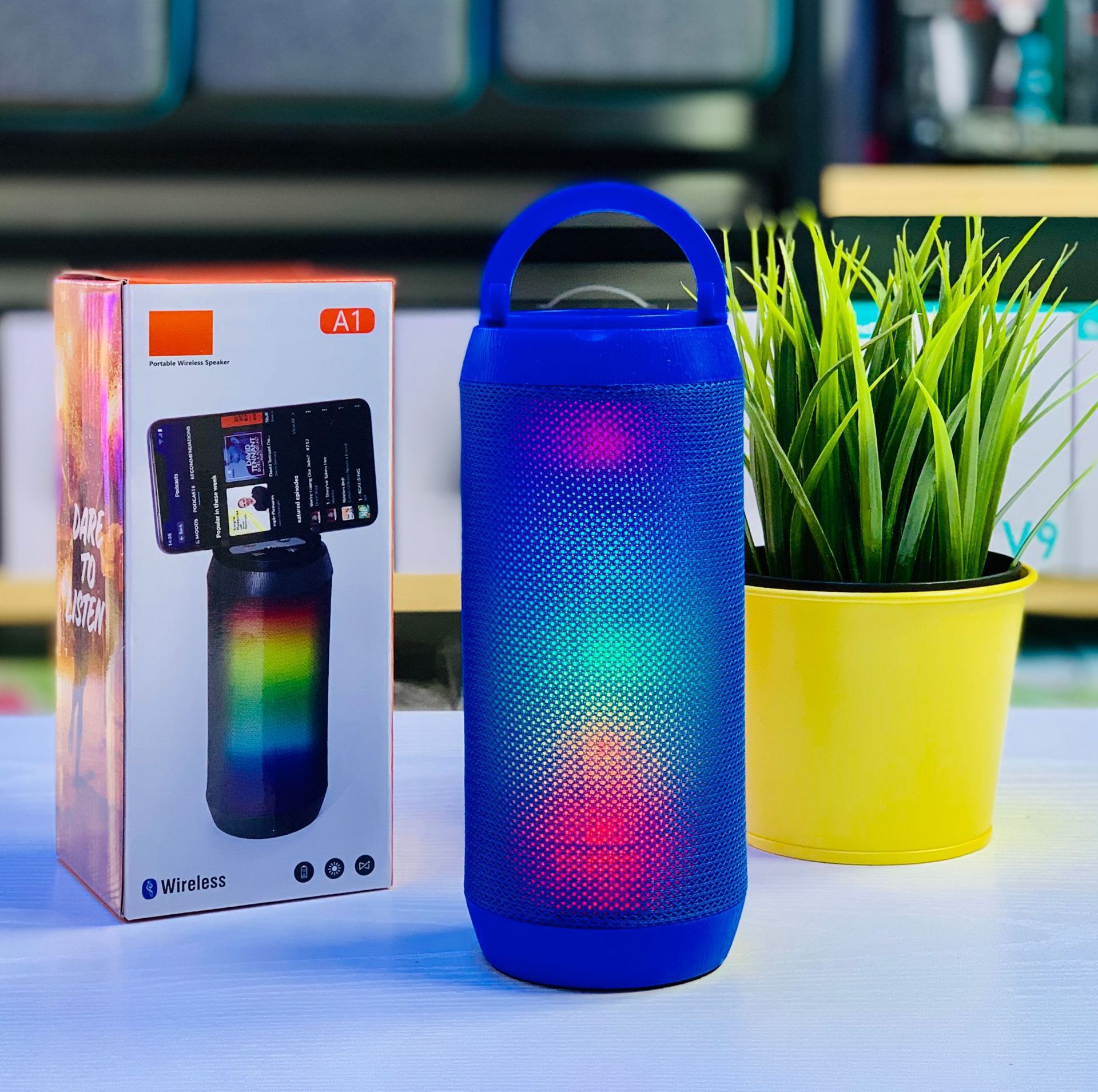 LED Color Light Wireless Bluetooth Portable SPEAKER with Colorful Display A1 (Blue)