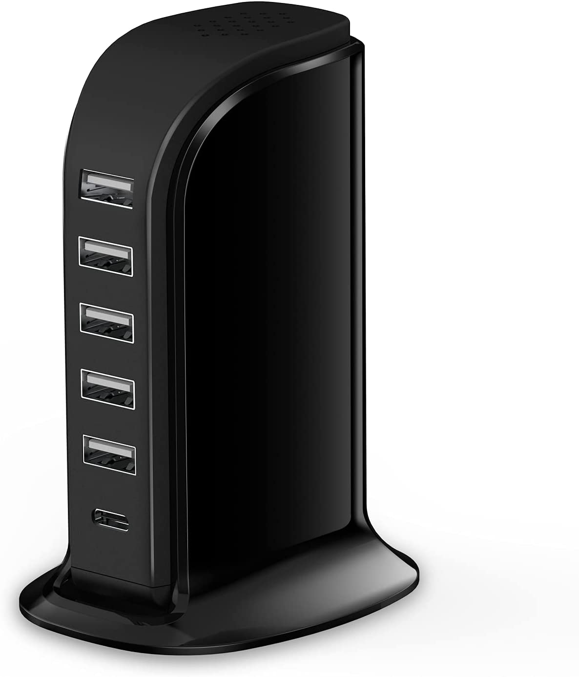 6 Multi Ports Charger Station with Type C Output and Up to 40W Fast Charging (Black)