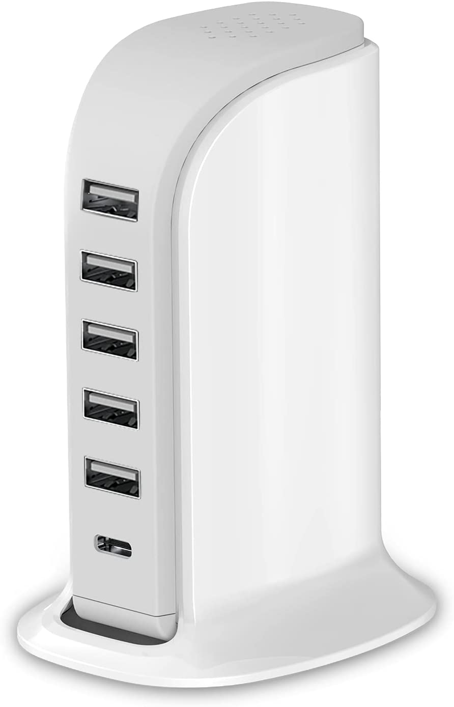 6 Multi Ports Charger Station with Type C Output and Up to 40W Fast Charging (White)