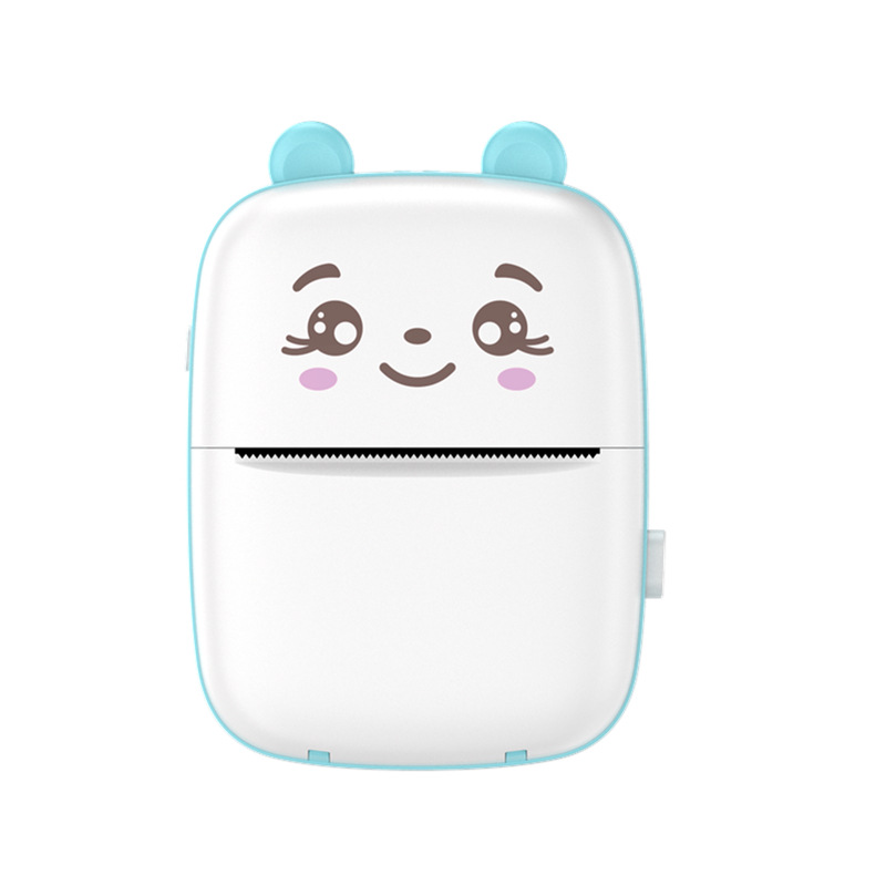 Cartoon Bear Mini PRINTER: Portable B&W Printing for Kids' Fun - Compact A8C Design (Blue)